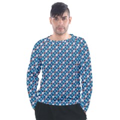 Country Blue Checks Pattern Men s Long Sleeve Raglan Tee