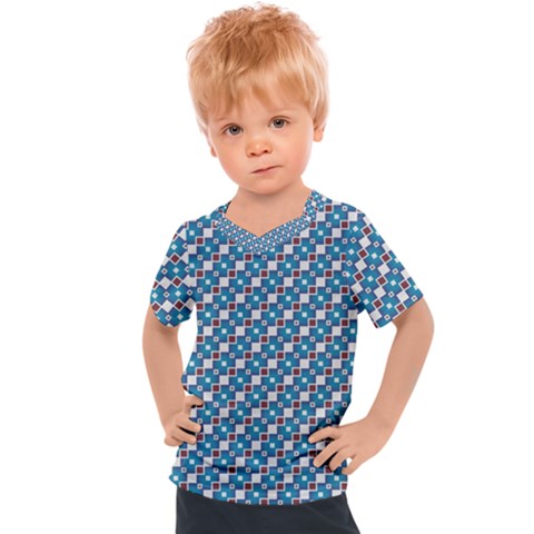 Country Blue Checks Pattern Kids  Sports Tee by SpinnyChairDesigns