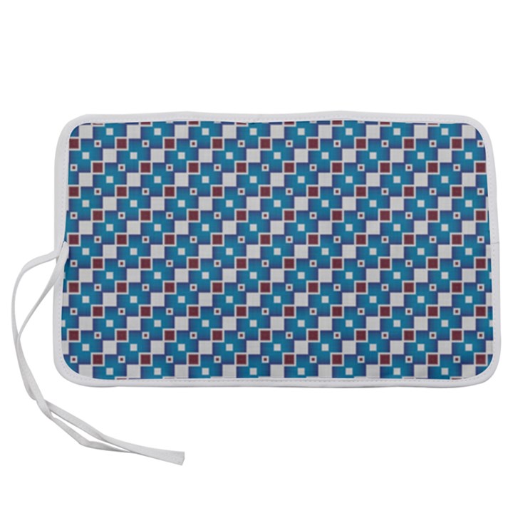 Country Blue Checks Pattern Pen Storage Case (S)