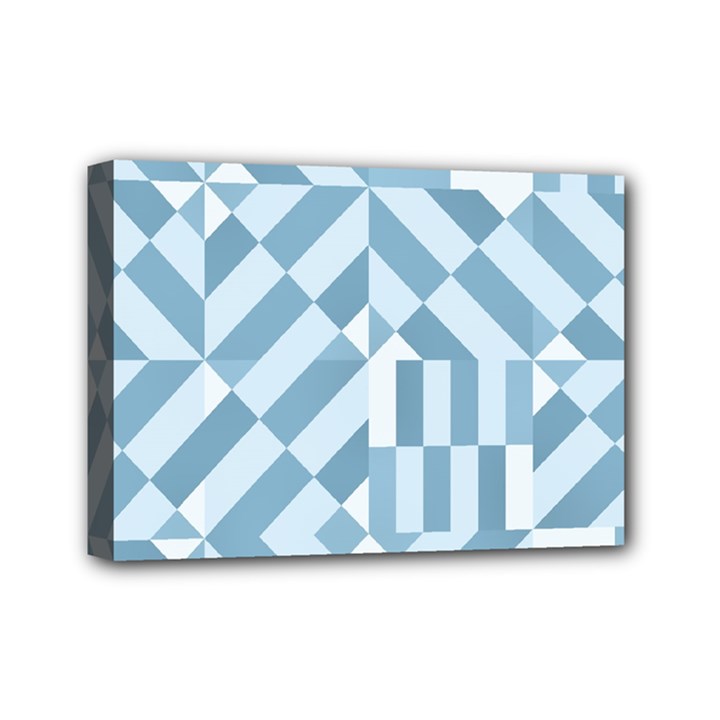 Truchet Tiles Blue White Mini Canvas 7  x 5  (Stretched)