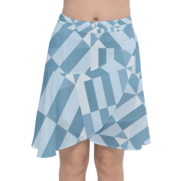 Truchet Tiles Blue White Chiffon Wrap Front Skirt