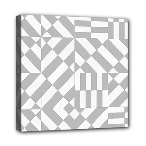 Truchet Tiles Grey White Pattern Mini Canvas 8  X 8  (stretched) by SpinnyChairDesigns