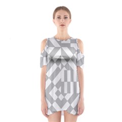 Truchet Tiles Grey White Pattern Shoulder Cutout One Piece Dress by SpinnyChairDesigns