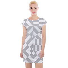 Truchet Tiles Grey White Pattern Cap Sleeve Bodycon Dress by SpinnyChairDesigns