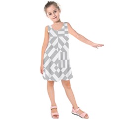 Truchet Tiles Grey White Pattern Kids  Sleeveless Dress by SpinnyChairDesigns