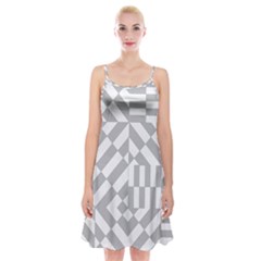 Truchet Tiles Grey White Pattern Spaghetti Strap Velvet Dress by SpinnyChairDesigns