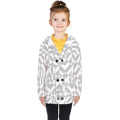 Truchet Tiles Grey White Pattern Kids  Double Breasted Button Coat by SpinnyChairDesigns