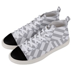 Truchet Tiles Grey White Pattern Men s Mid-top Canvas Sneakers by SpinnyChairDesigns