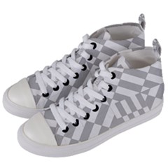 Truchet Tiles Grey White Pattern Women s Mid-top Canvas Sneakers by SpinnyChairDesigns