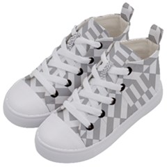 Truchet Tiles Grey White Pattern Kids  Mid-top Canvas Sneakers by SpinnyChairDesigns