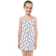 Truchet Tiles Grey White Pattern Kids  Summer Sun Dress by SpinnyChairDesigns