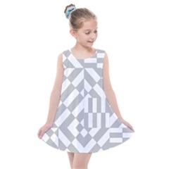 Truchet Tiles Grey White Pattern Kids  Summer Dress by SpinnyChairDesigns