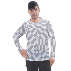 Truchet Tiles Grey White Pattern Men s Pique Long Sleeve Tee