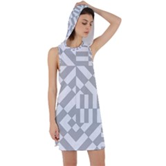 Truchet Tiles Grey White Pattern Racer Back Hoodie Dress