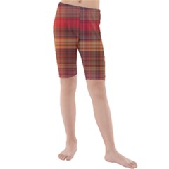 Madras Plaid Fall Colors Kids  Mid Length Swim Shorts by SpinnyChairDesigns