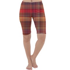 Madras Plaid Fall Colors Cropped Leggings  by SpinnyChairDesigns