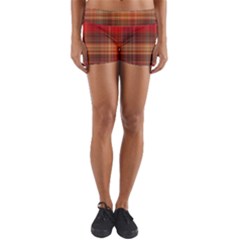 Madras Plaid Fall Colors Yoga Shorts by SpinnyChairDesigns