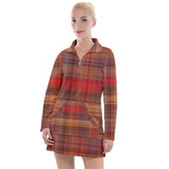 Madras Plaid Fall Colors Women s Long Sleeve Casual Dress by SpinnyChairDesigns