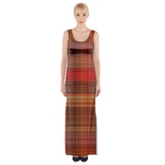 Madras Plaid Fall Colors Thigh Split Maxi Dress by SpinnyChairDesigns