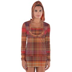 Madras Plaid Fall Colors Long Sleeve Hooded T-shirt by SpinnyChairDesigns