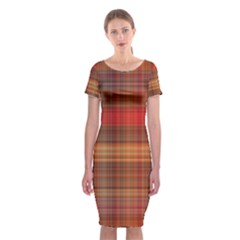 Madras Plaid Fall Colors Classic Short Sleeve Midi Dress by SpinnyChairDesigns