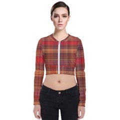 Madras Plaid Fall Colors Long Sleeve Zip Up Bomber Jacket by SpinnyChairDesigns