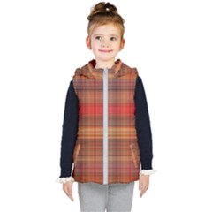 Madras Plaid Fall Colors Kids  Hooded Puffer Vest by SpinnyChairDesigns