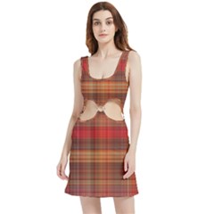 Madras Plaid Fall Colors Velvet Cutout Dress