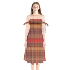 Madras Plaid Fall Colors Shoulder Tie Bardot Midi Dress by SpinnyChairDesigns