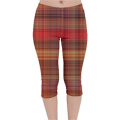 Madras Plaid Fall Colors Velvet Capri Leggings  by SpinnyChairDesigns