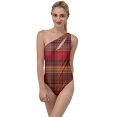 Madras Plaid Fall Colors To One Side Swimsuit by SpinnyChairDesigns