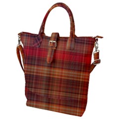 Madras Plaid Fall Colors Buckle Top Tote Bag by SpinnyChairDesigns