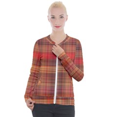 Madras Plaid Fall Colors Casual Zip Up Jacket by SpinnyChairDesigns