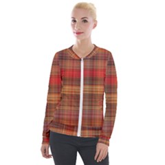 Madras Plaid Fall Colors Velour Zip Up Jacket by SpinnyChairDesigns