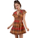 Madras Plaid Fall Colors Flutter Sleeve Wrap Dress View1