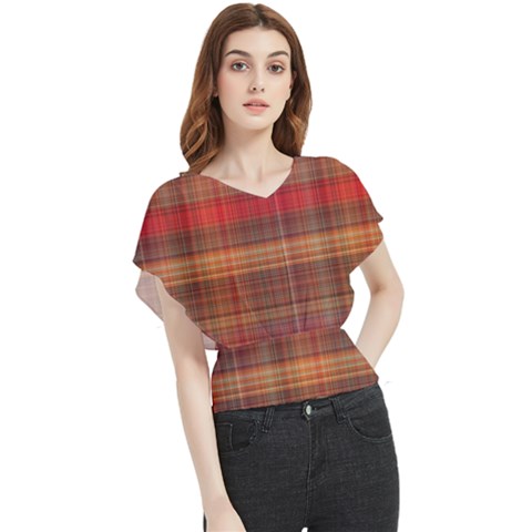 Madras Plaid Fall Colors Butterfly Chiffon Blouse by SpinnyChairDesigns