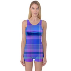 Madras Plaid Blue Purple One Piece Boyleg Swimsuit by SpinnyChairDesigns