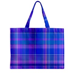 Madras Plaid Blue Purple Zipper Mini Tote Bag by SpinnyChairDesigns