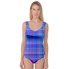 Madras Plaid Blue Purple Princess Tank Leotard  by SpinnyChairDesigns