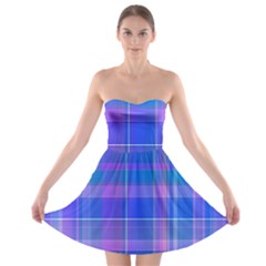 Madras Plaid Blue Purple Strapless Bra Top Dress by SpinnyChairDesigns