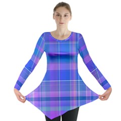 Madras Plaid Blue Purple Long Sleeve Tunic  by SpinnyChairDesigns