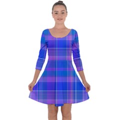 Madras Plaid Blue Purple Quarter Sleeve Skater Dress by SpinnyChairDesigns