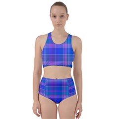 Madras Plaid Blue Purple Racer Back Bikini Set by SpinnyChairDesigns