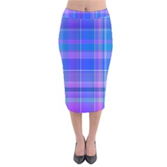 Madras Plaid Blue Purple Velvet Midi Pencil Skirt by SpinnyChairDesigns