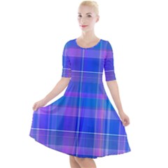 Madras Plaid Blue Purple Quarter Sleeve A-line Dress by SpinnyChairDesigns