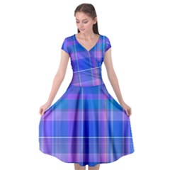 Madras Plaid Blue Purple Cap Sleeve Wrap Front Dress by SpinnyChairDesigns