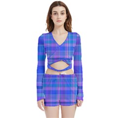 Madras Plaid Blue Purple Velvet Wrap Crop Top