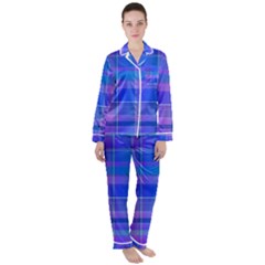 Madras Plaid Blue Purple Satin Long Sleeve Pyjamas Set by SpinnyChairDesigns