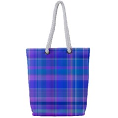 Madras Plaid Blue Purple Full Print Rope Handle Tote (small) by SpinnyChairDesigns