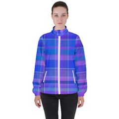 Madras Plaid Blue Purple Women s High Neck Windbreaker by SpinnyChairDesigns